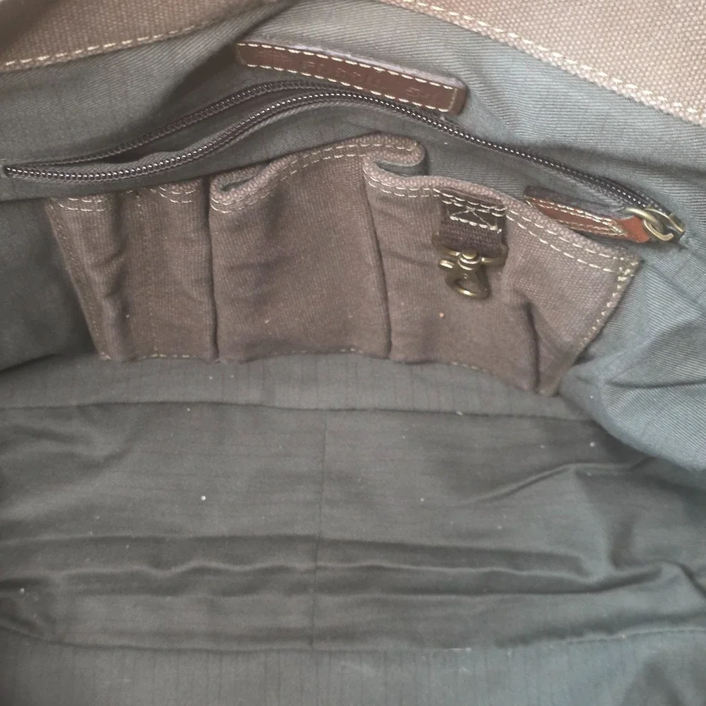 Fossil 54 Brown Canvas Leather Trim Messenger Laptop Bag Crossbody Satchel